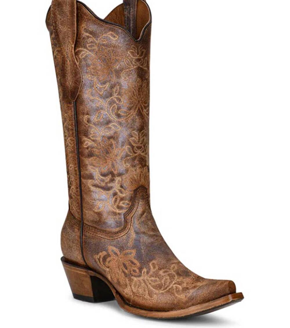 NEW CORRAL women's embroidered snip-toe western boot in distressed brown